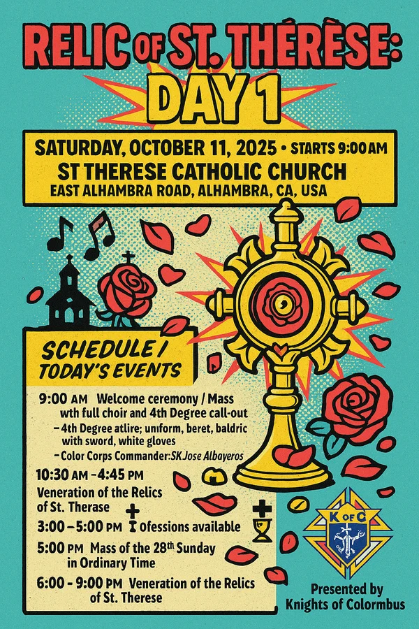 Event flyer for Relic of St. Therese: Day 1