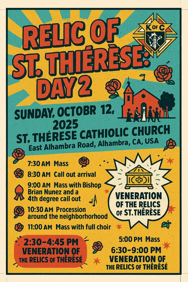Event flyer for Relic of St. Therese: Day 2