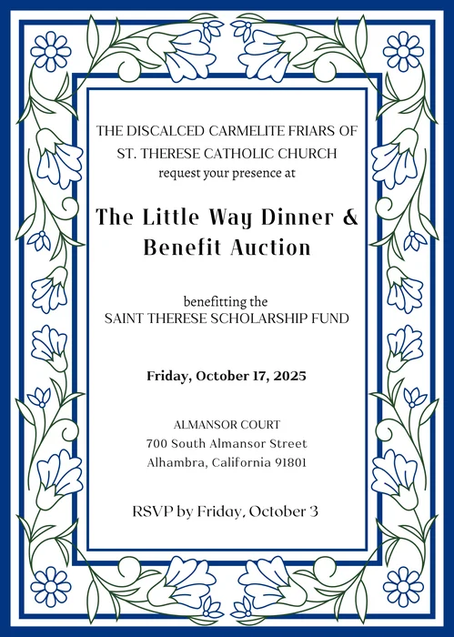 Event flyer for The Little Way Dinner and Benefit Auction
