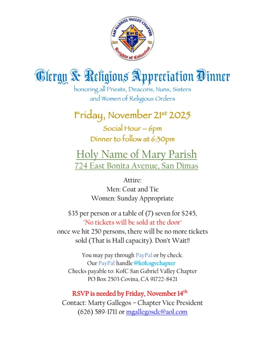 Event flyer for Clergy Appreciation Night