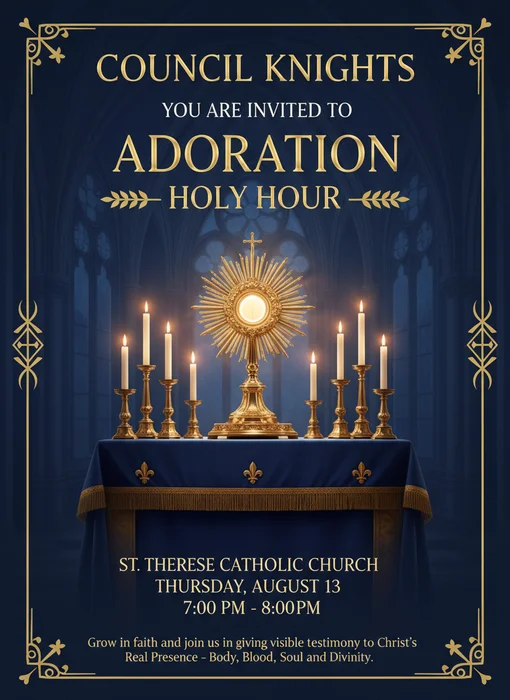Event flyer for Adoration- Memorial of Blessed Michael McGivney