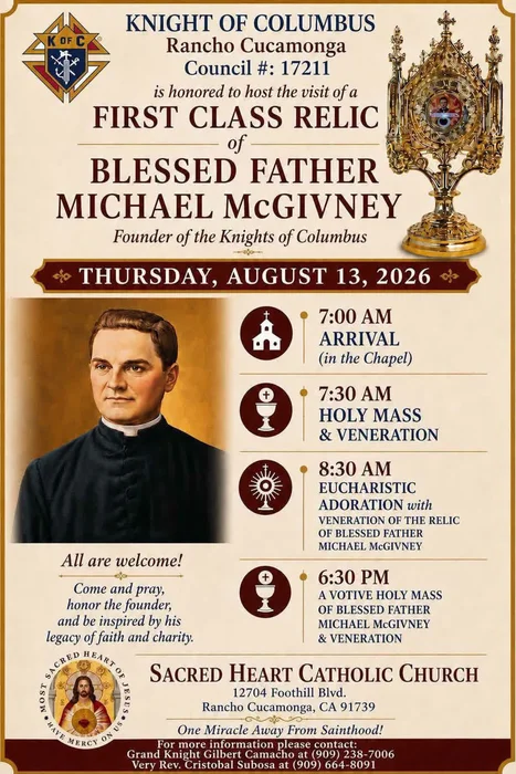 Event flyer for Father McGivney First Class Relic Adoration