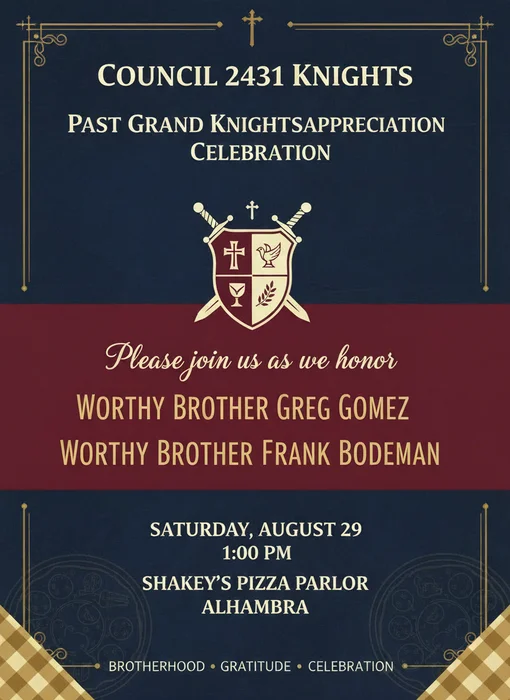 Event flyer for Past Grand Knight Appreciation